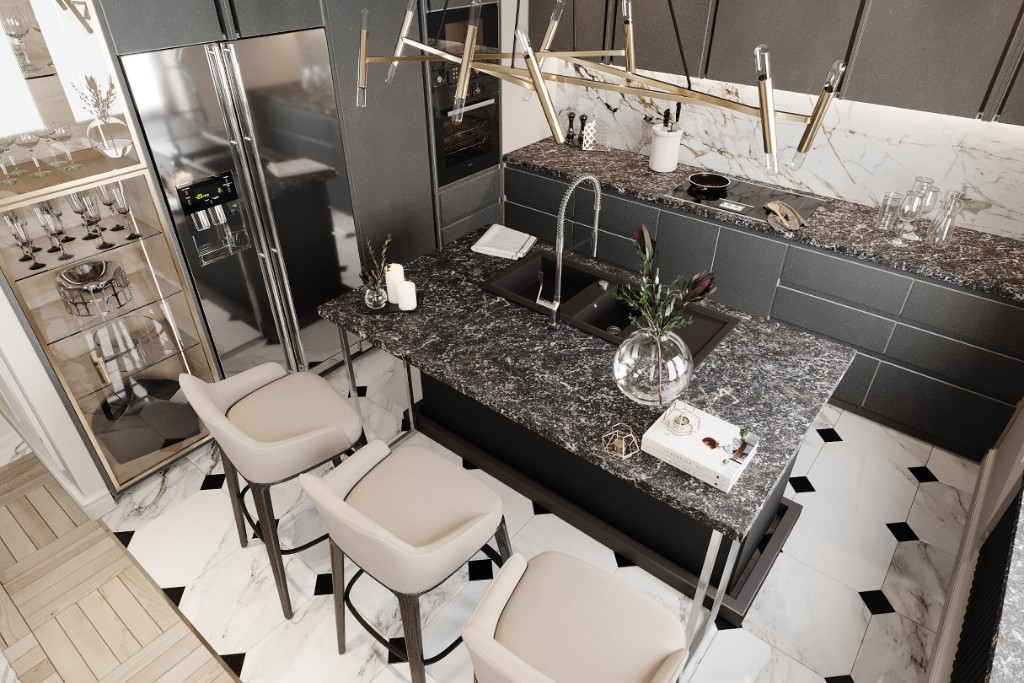 Noir Cabochon — bespoke black kitchen island