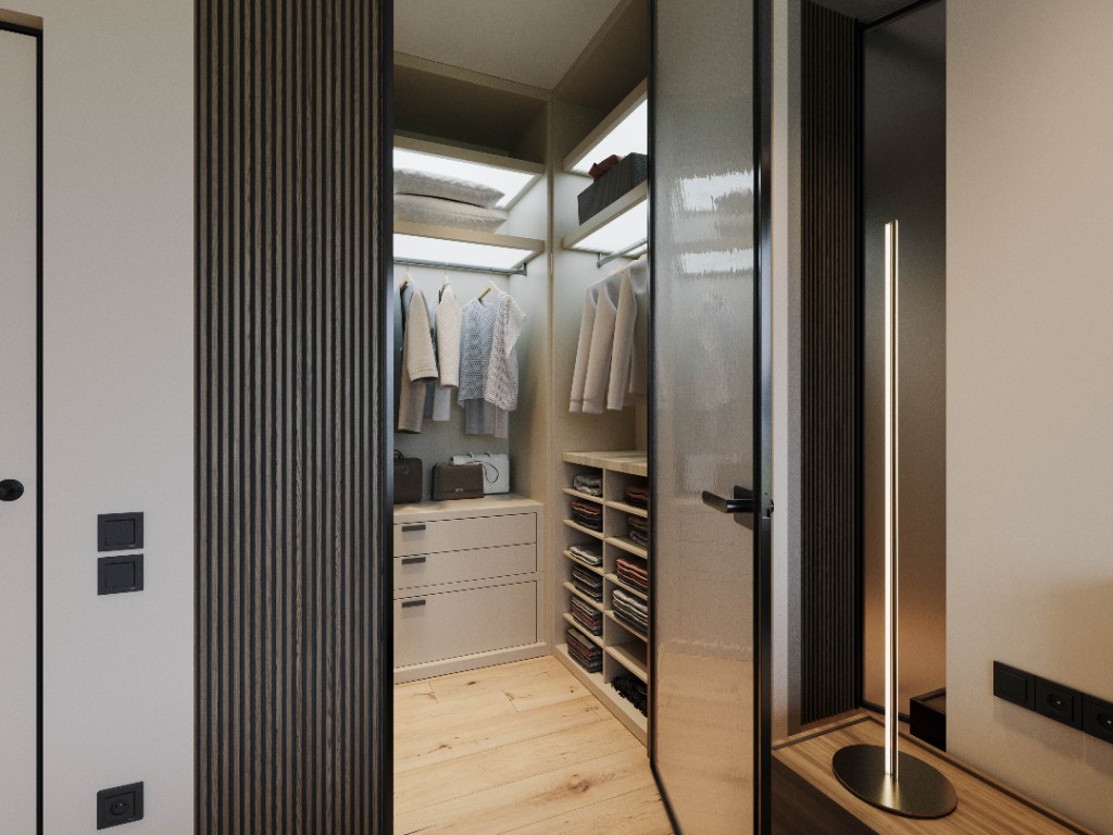 Quiet House — walk-in wardrobe with LED niches