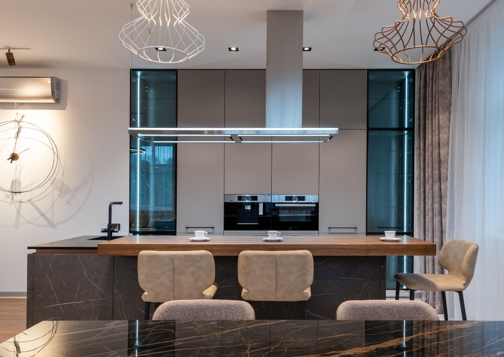 Bespoke millwork with stone, wood, and fitted joinery